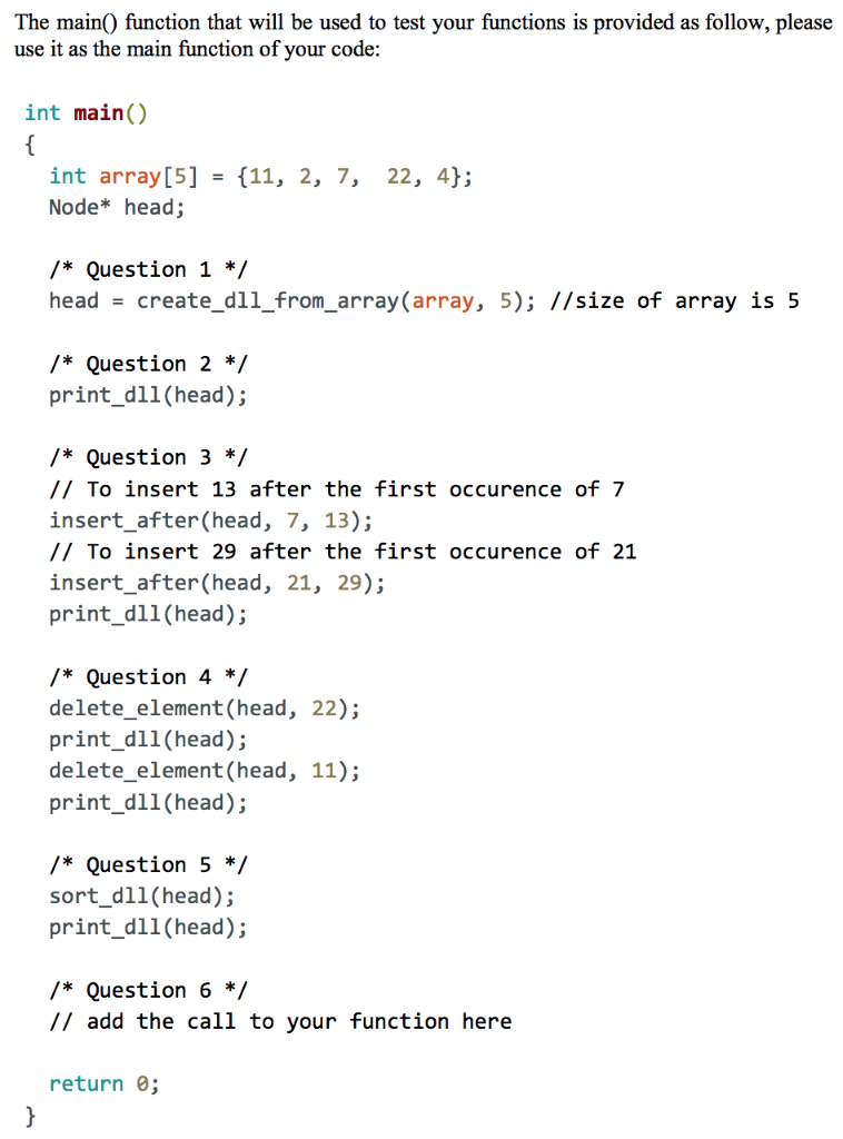dllstructure.c that implements the following: 1. Create a structure called Node having