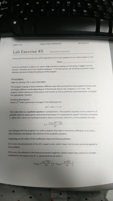  c. program ENGR 1213L Lab Exercise #5 selection Structures programs to