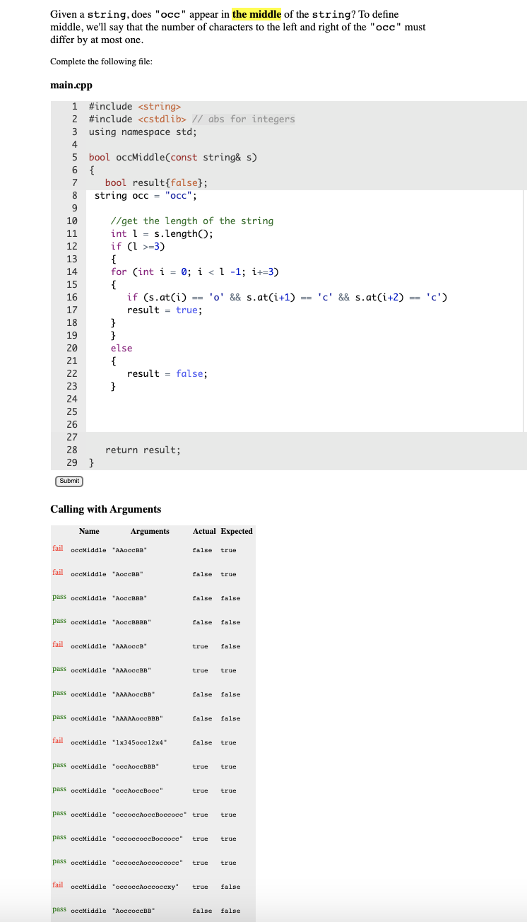 Given a string, does "occ" appear in the middle of the
