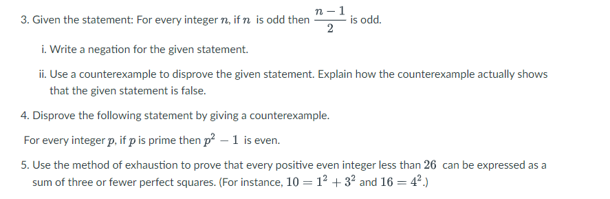  Given the statement: For every integer n, if n is odd
