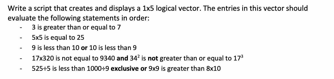  its matlab Write a script that creates and displays a 1x5