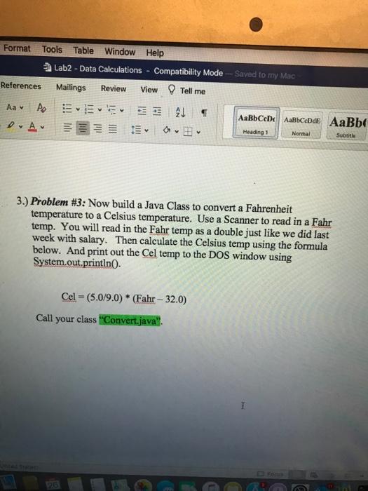 Format Tools Table Window Help Lab2 - Data Calculations Compatibility Mode