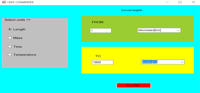 Write C# program, that designs a Unit Converter Windows Forms Application which