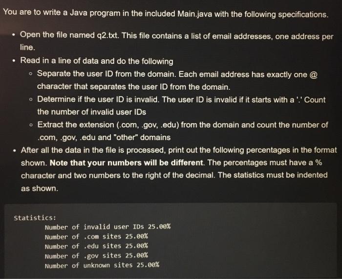  You are to write a Java program in the included Main.java