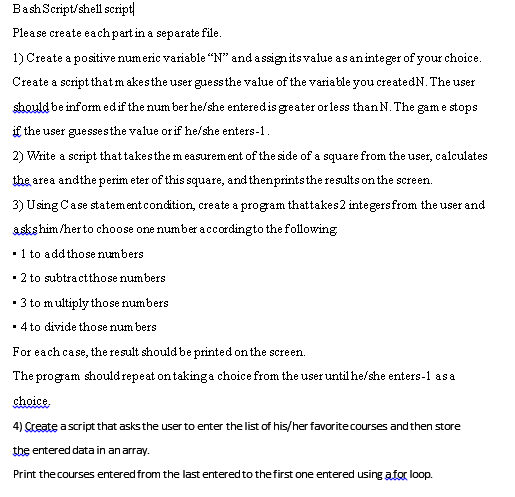 As simple as possible Bash Script/shell script Please create each part in