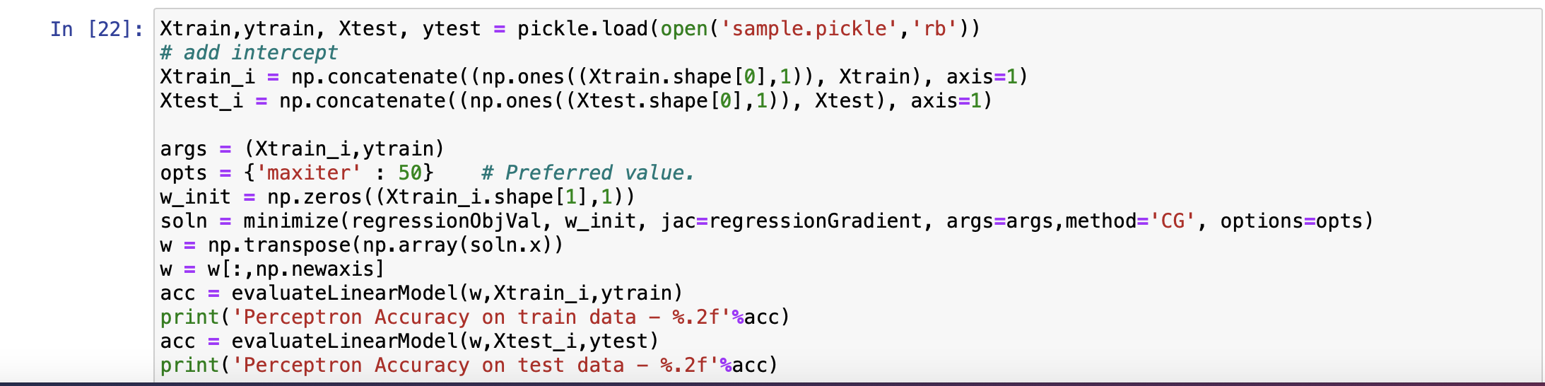 will training a perceptron, which has a squared loss function which is