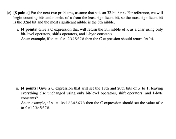 that x and y have byte values Ox5a and 0x73 respectively. Fill