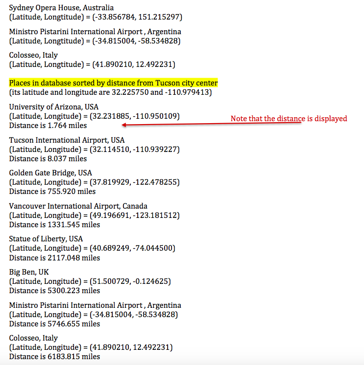 it in an array of type place b) Prints, on screen, places