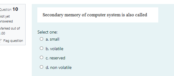 out of Flag question Select one: O a. cost low O b.