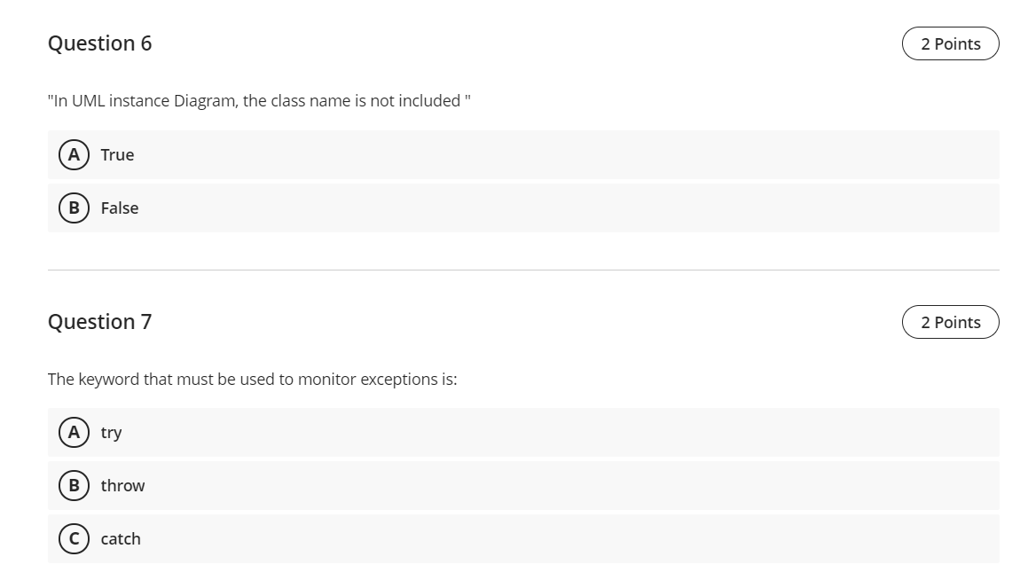 Question 6 2 Points "In UML instance Diagram, the class name