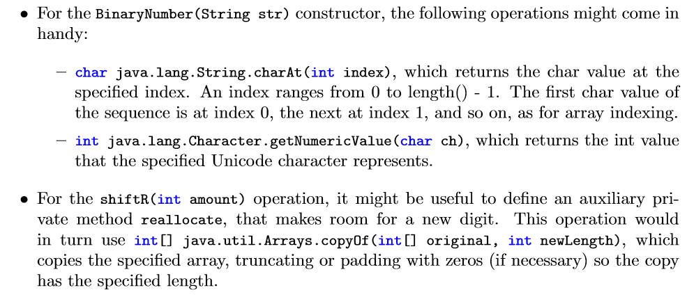 to use. The following operations should be supported: A constructor Binary umber