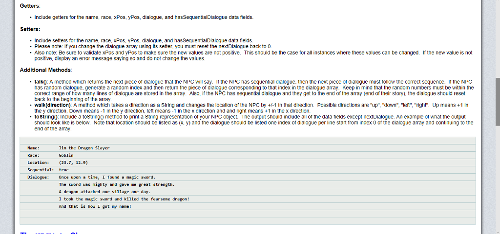 tasked to design an NPC class which will be used to create