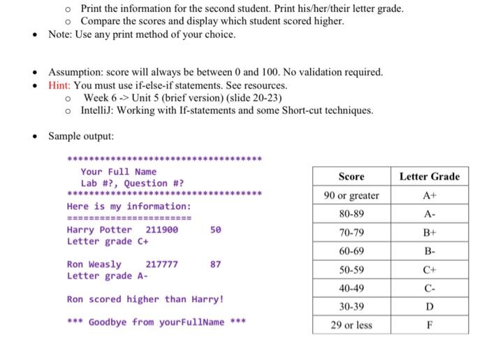 class named Student according to Student the UML diagram. -name: String Specifications