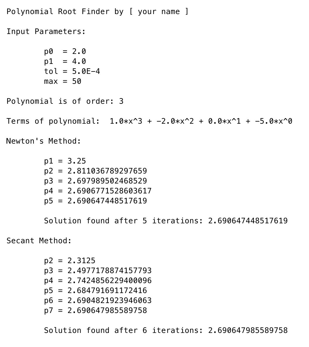 polynomial expression, two initial values, and associated parameters from command line arguments