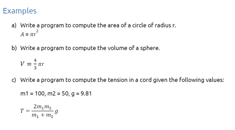  Write a C++ program ]Examples a) Write a program to compute