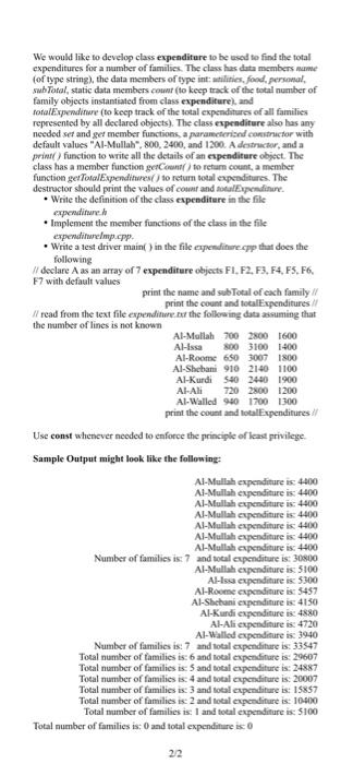  c++ please We would like to develop class expenditure to be