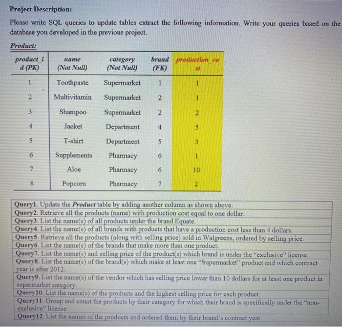 Only need form query 8 forward.** Previous project tables start at