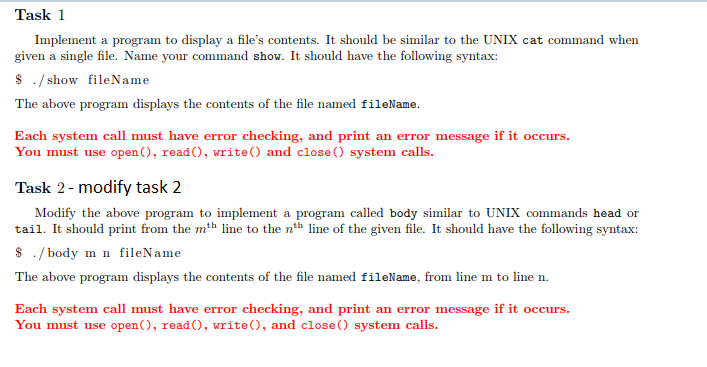 Please, do this in Linux using c programming, Both task are linked