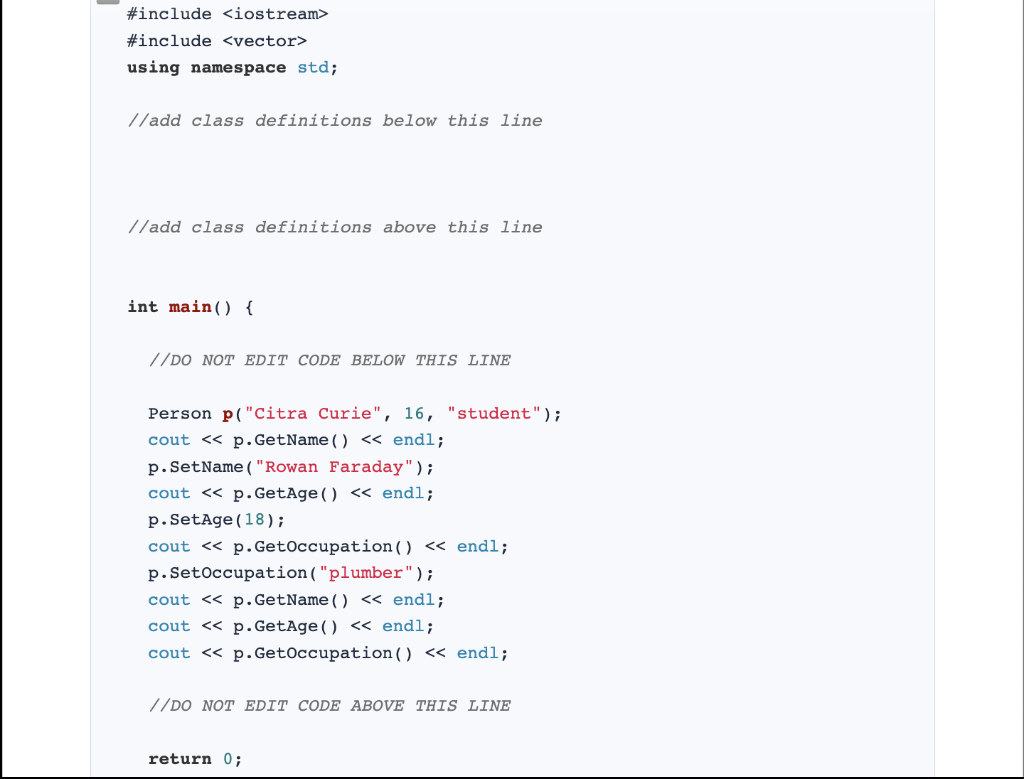 MAIN PLEASE COMPLETE IN C++ Write a class named that has attributes