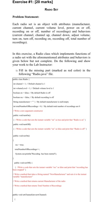  Java Program for OOP Exercise #1: [20 marks] RADIO SET Problem