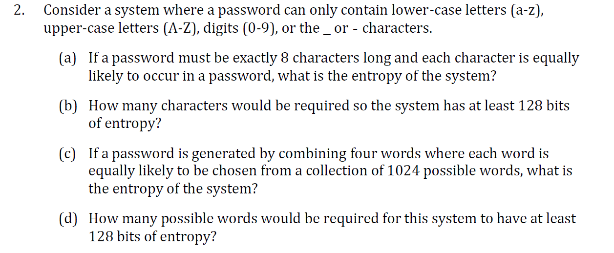 2. Consider a system where a password can only contain lower-case
