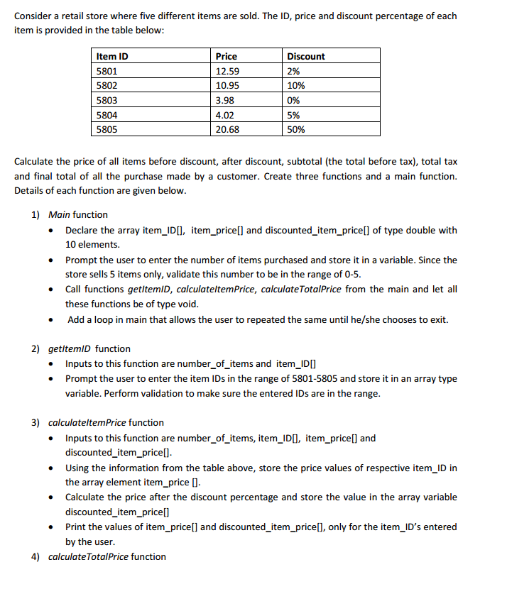 Please program in C Consider a retail store where five different items