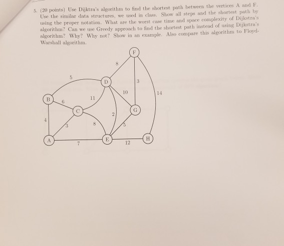  Use Dijktra's algorithm to find the shortest path between the vertices