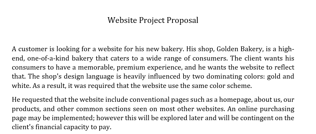  Question: Project specification and design Website Project Proposal A customer is