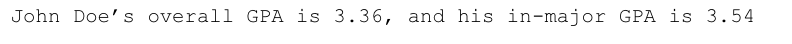 student's overall and in-major grade point averages Function specification - Input argument: