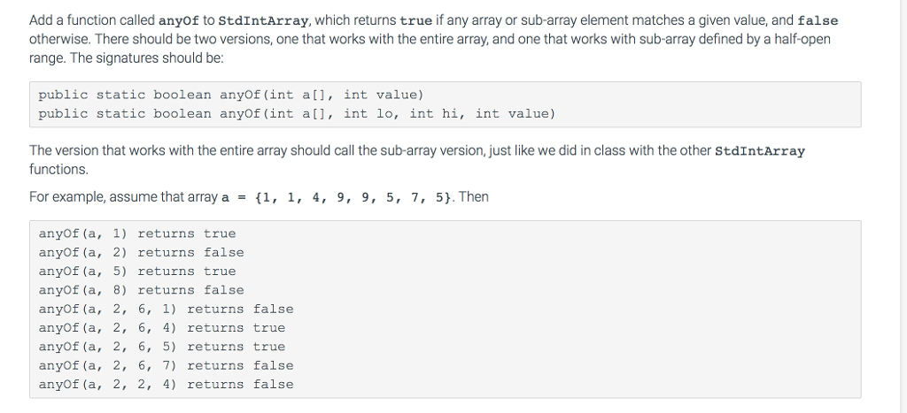 IN JAVA Add a function called anyOf to stdIntArray, which returns true