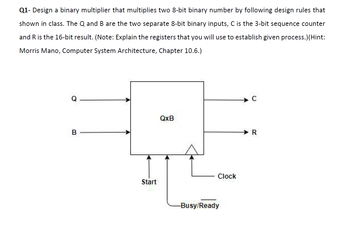  Q1- Design a binary multiplier that multiplies two 8-bit binary number