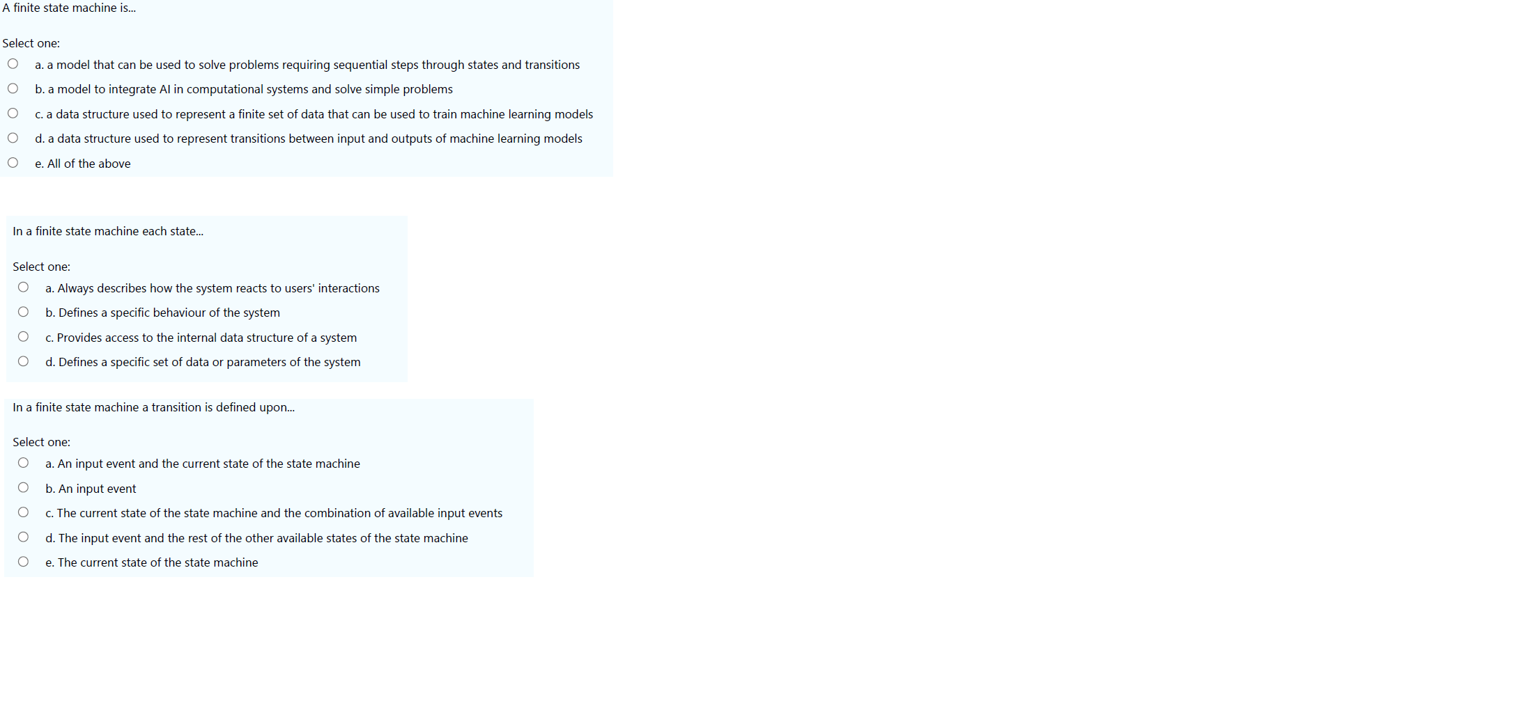 Could you please show me the correct answer for each of the