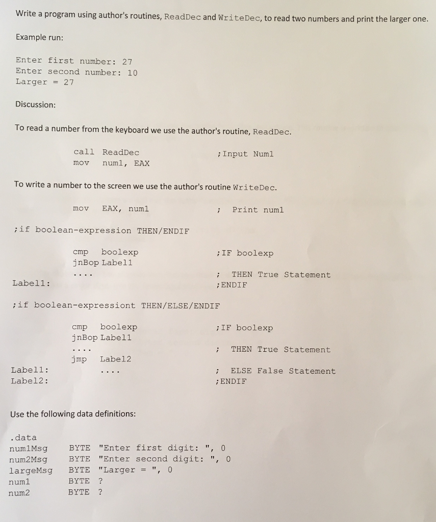 ASSEMBLY LANGUAGE Answer should be ASSEMBLY LANGUAGE CODE ONLY! Write a program
