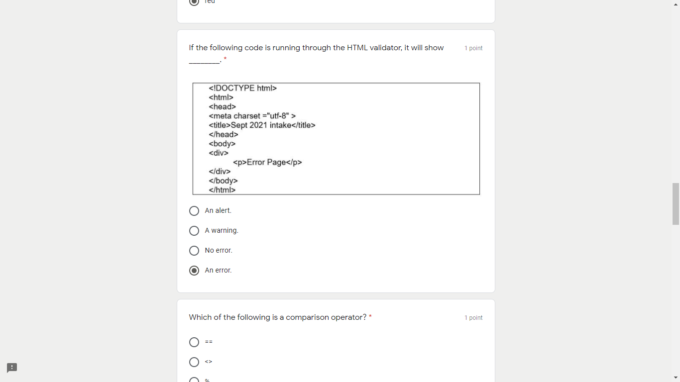  If the following code is running through the HTML validator, it