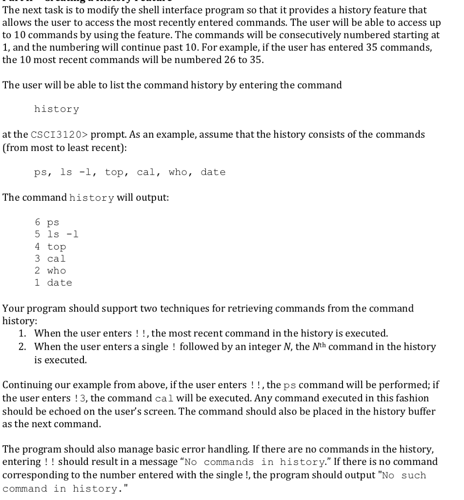  The next task is to modify the shell interface program so
