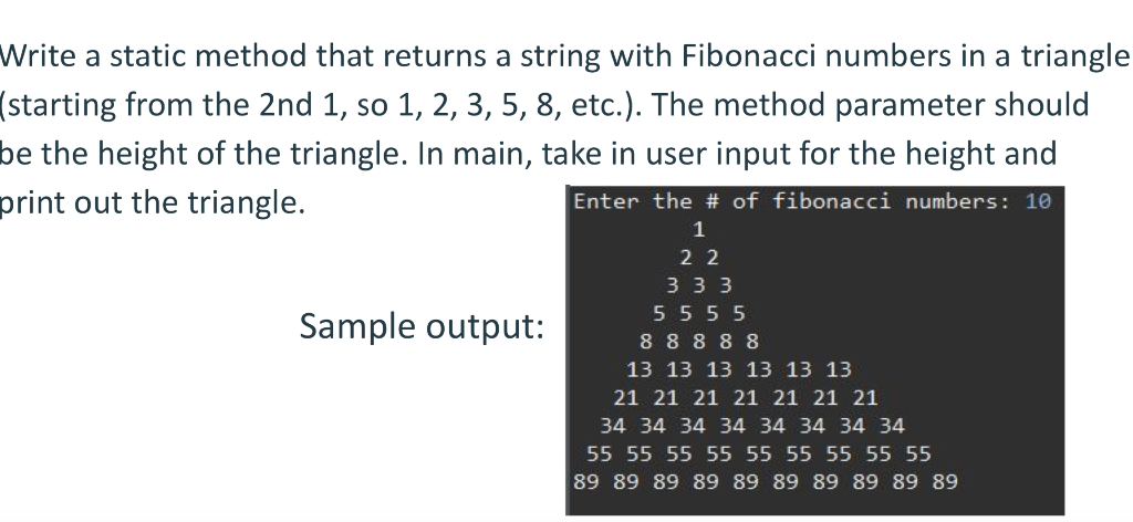 (in JAVA) Write a static method that returns a string with