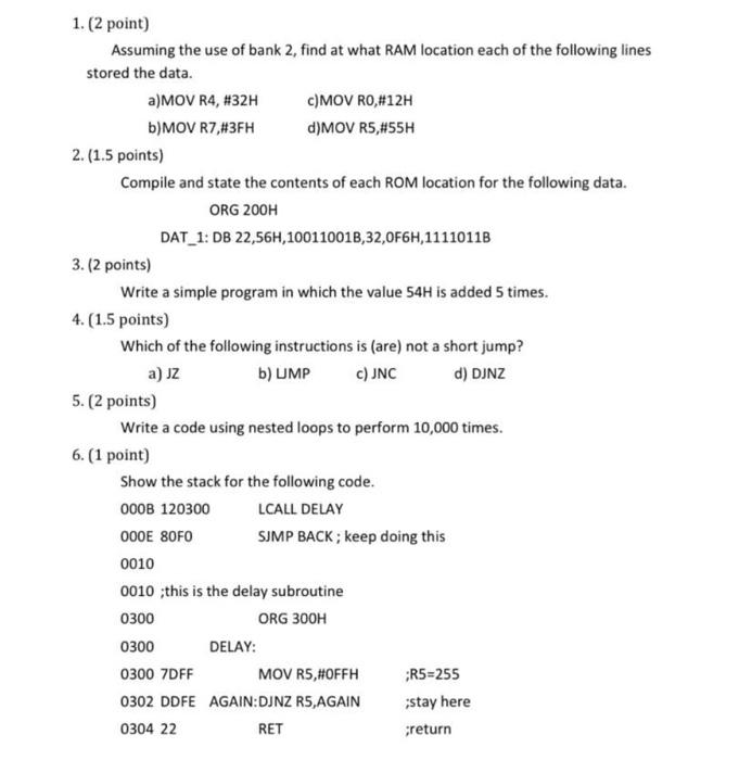 what is the solution for all question? 1. ( 2 point) Assuming