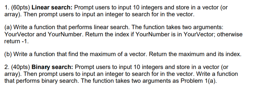 Binary search: Prompt users to input 10 integers and store in a