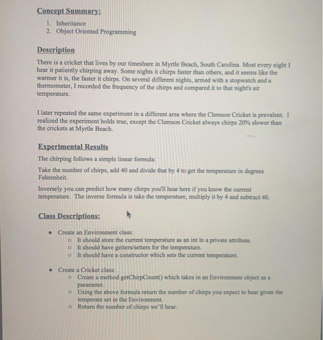  C# Please Concept Summary: 1. Inheritance 2. Object Oriented Programming Description