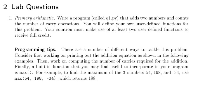  Primary arithmetic. Having issues with computing the carries function. Python programming.