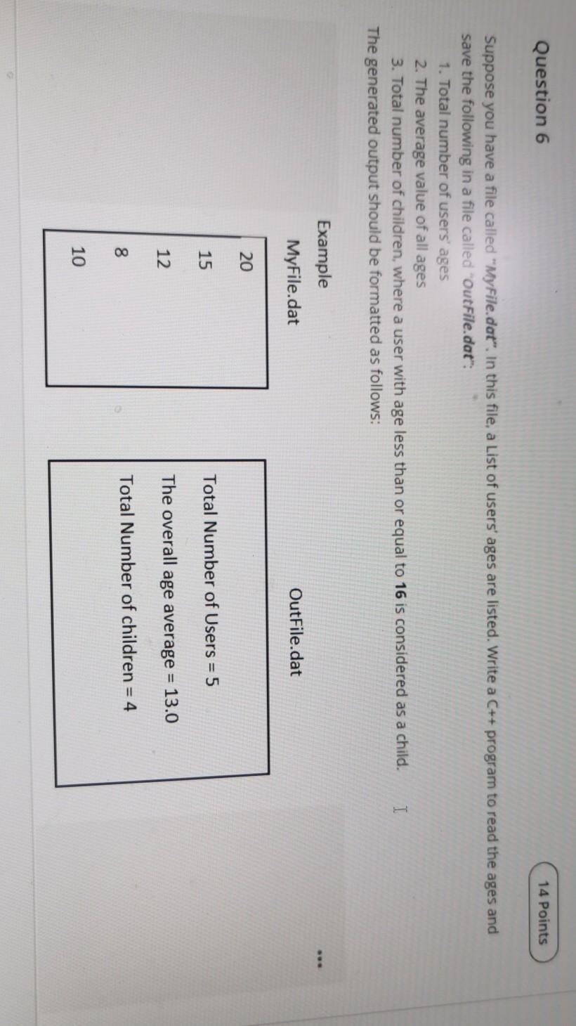  C++ Code plz Question 6 14 Points Suppose you have a