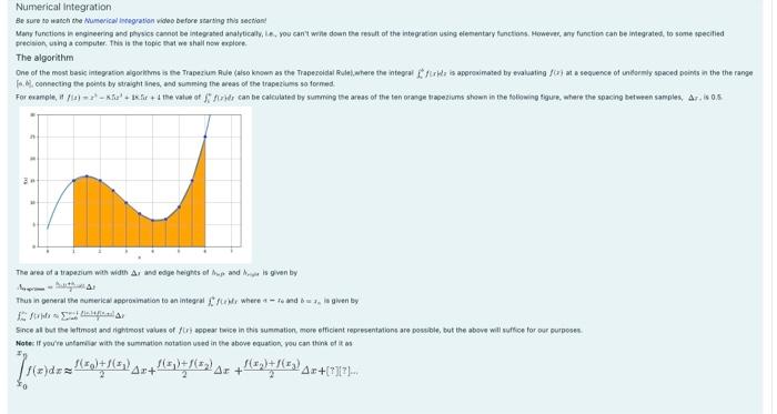 Python coding question Numerical integration Be sure to watch the Numerical integration