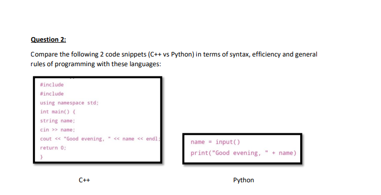  Compare the following 2 code snippets (C++ vs Python) in terms