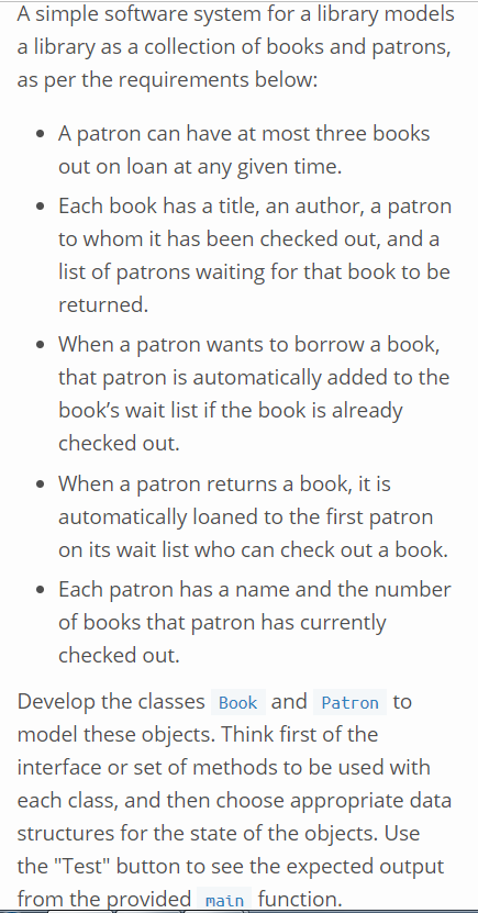  Library.py class Patron(object): """This class represents a patron with a name
