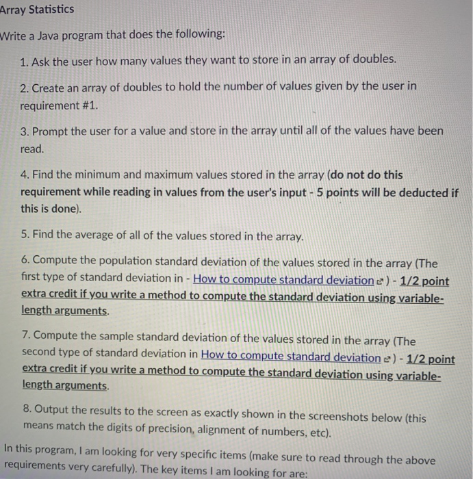  Array Statistics Write a Java program that does the following 1.