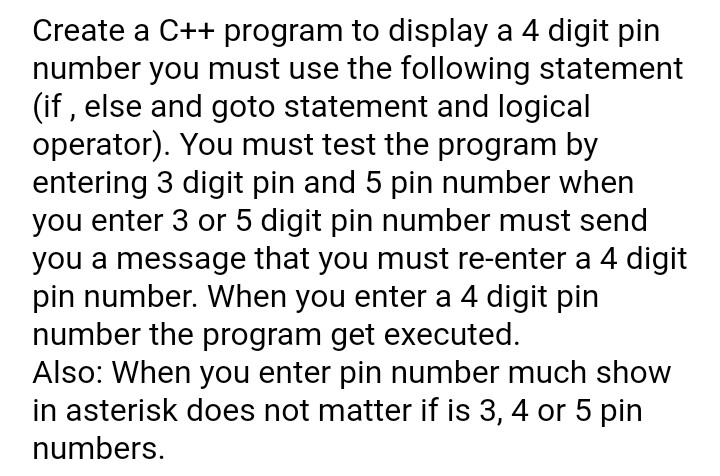  Create a C++ program to display a 4 digit pin number