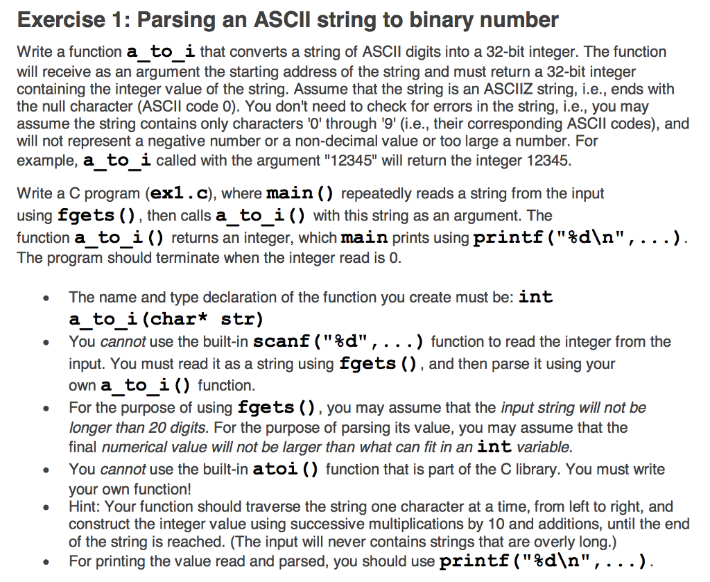 Write a function a_to_i that converts a string of ASCII digits