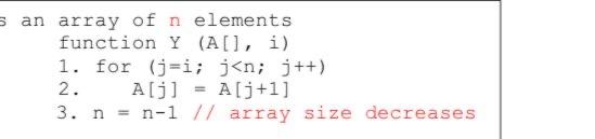  an array of n elements function Y(A[],i) 1. for (j=i;j