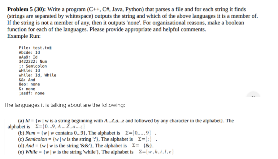  in C++ Problem 5 (30): Write a program (C++, C#, Java,