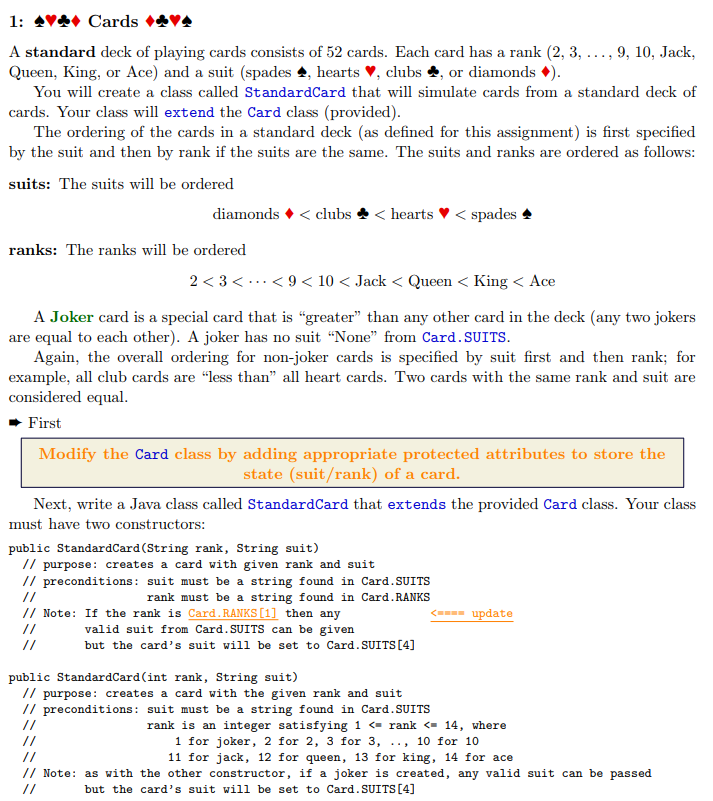  1. Card.java public abstract class Card implements Comparable{ /* handy arrays